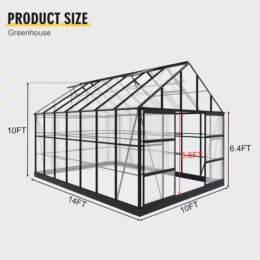 10 Ft. X 14 Ft. Black Frame Clear Garden Greenhouse, Solarium, and Conservatory