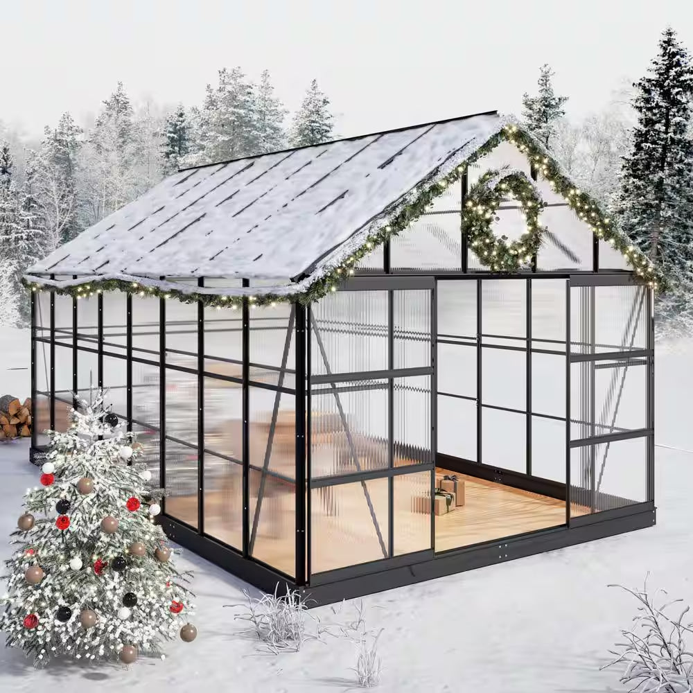 10 Ft. X 14 Ft. Black Frame Clear Garden Greenhouse, Solarium, and Conservatory