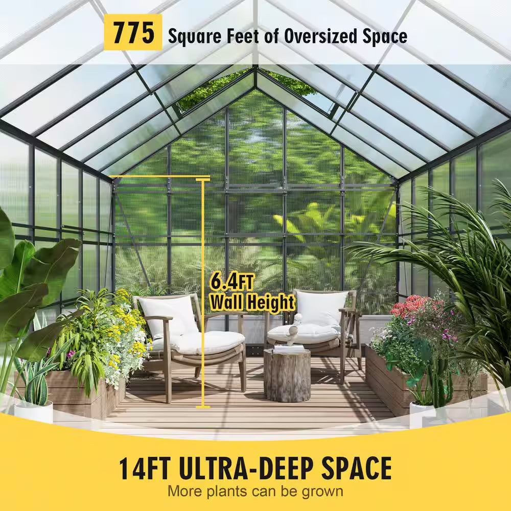 10 Ft. X 14 Ft. Black Frame Clear Garden Greenhouse, Solarium, and Conservatory